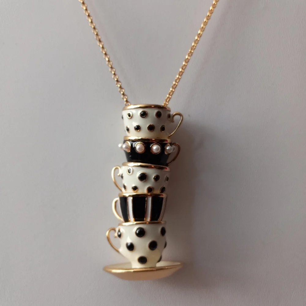 Kate Spade Tea Time Alice In Wonderland Stacked Tea Cups Necklace